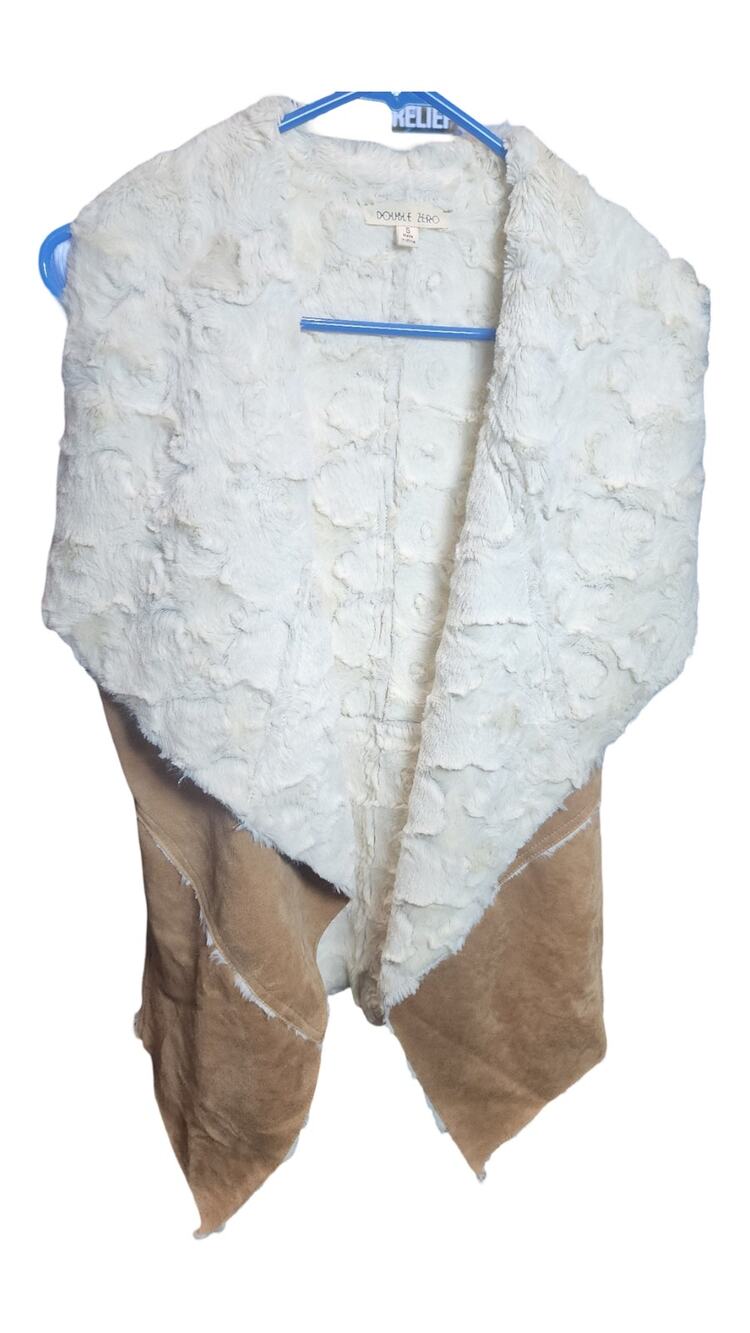 Double Zero Faux Suede Fur Waterfall Vest Size Small NWOT Tan Cream Boho